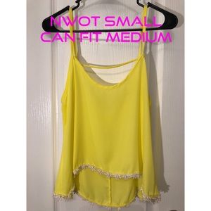 NWOT Bright neon yellow strap lace flowers